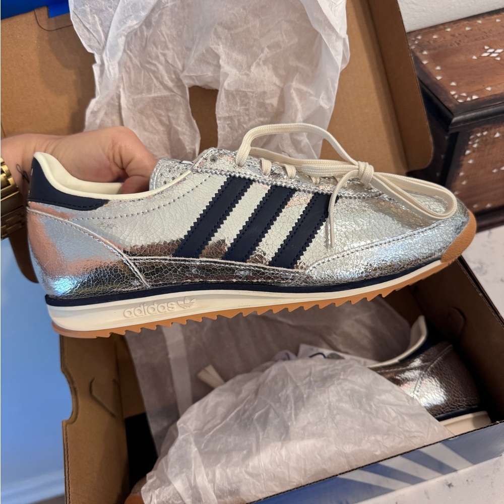 Adidas Metallic Silver and Navy Trainers